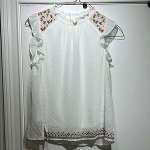 Savanna Jane White and Orange Flutter Sleeve Blouse